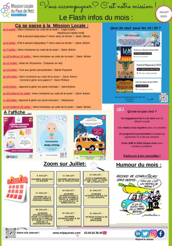 Flash infos de juillet : Mission locale du pays de Retz Flash infos de juillet : Mission locale du pays de Retz