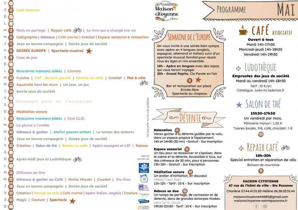 Programme du mois de mai Programme du mois de mai
