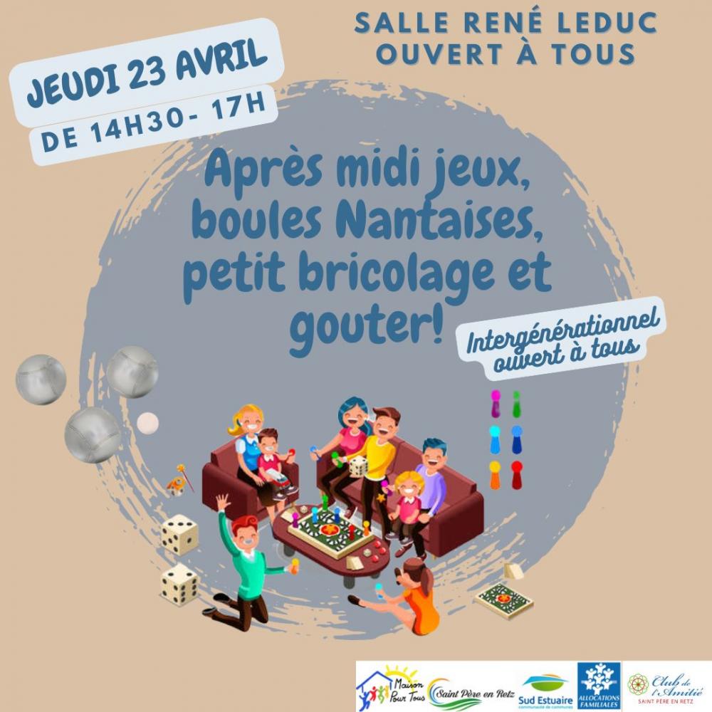 Après midi intergénérationnel Jeux de sociétés, boules Nantaises, bricolage Après midi intergénérationnel Jeux de sociétés, boules Nantaises, bricolage